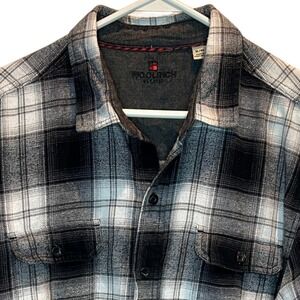 Woolrich Plaid Flannel Shirt XL Long Sleeve Button Up Black White Gray Outdoors